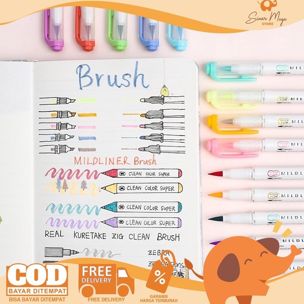 

Un04 gd-8 NEW Zebra Mildliner Brush Pen Pastel Marker Double Ended Highlighter Pastel Lucu Unik Murah Murah Termurah