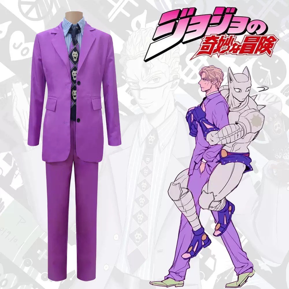 JoJo's Bizarre Adventure Kira Yoshikage Suits Coat Shirt Pants&Tie Men Anime Cos Outfit For Hallowee