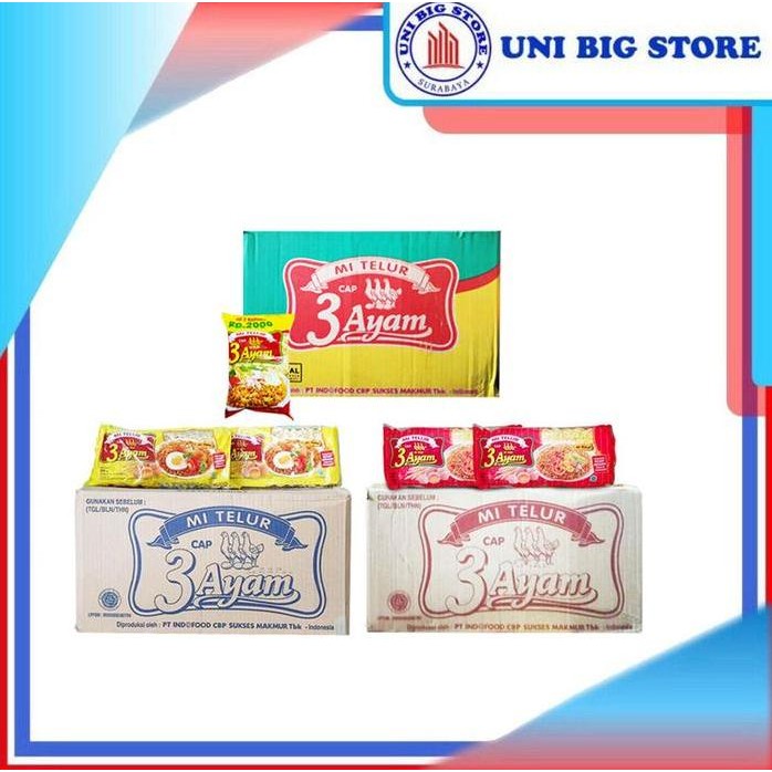 

Terlaris Mie Telur Cap 3 Ayam Kuning / Mi Pipih - Mi Telor Merah 200 Gr X 20 Pcs Dus