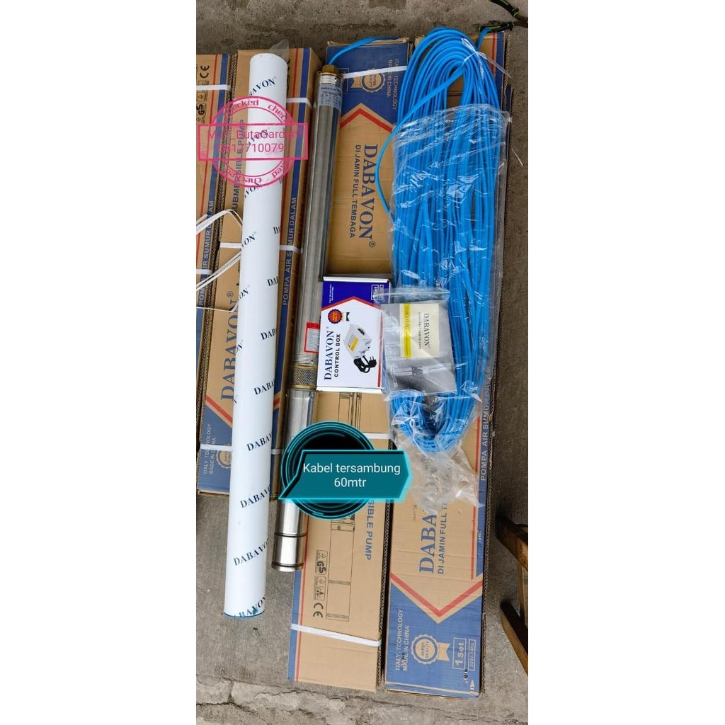 Pompa Satelit 3 Dabavon 1 HP dg kabel biru tersambung 60mtr