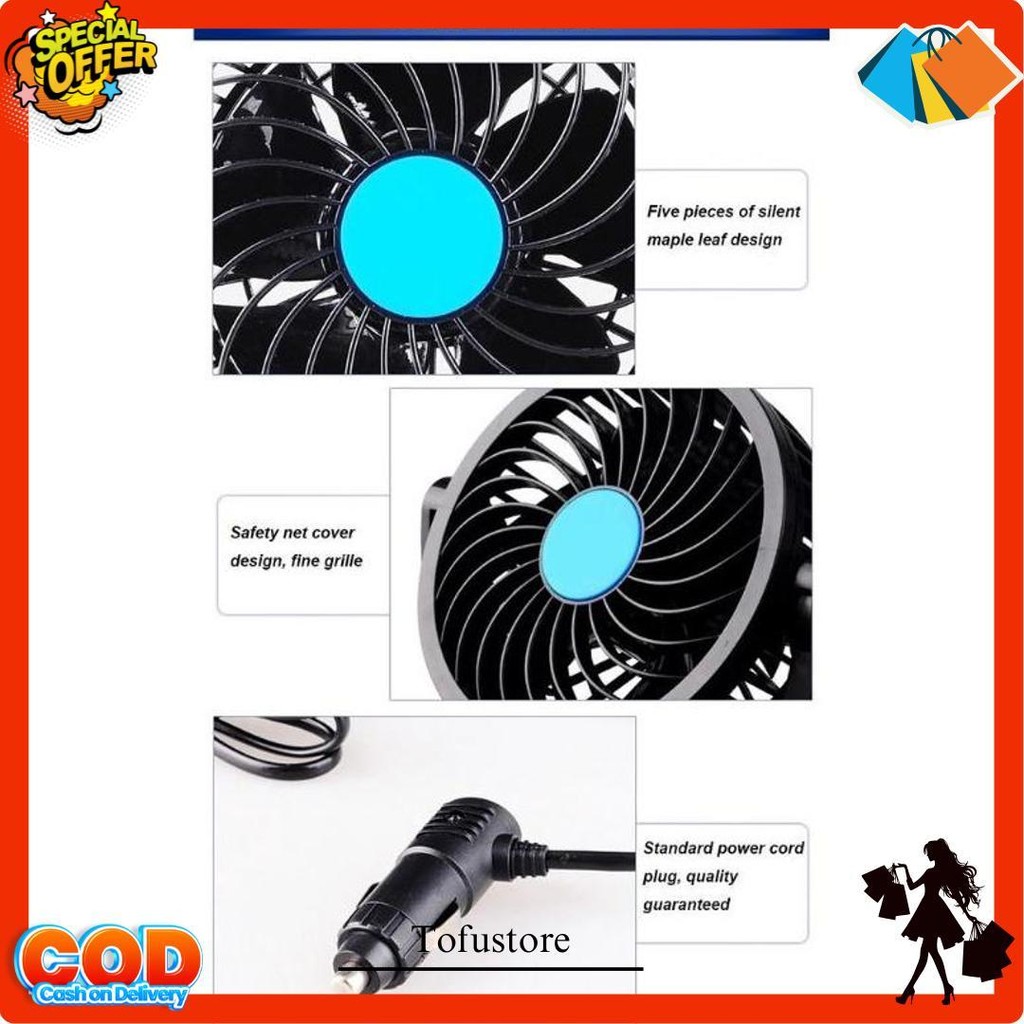 Kipas Angin Mobil Truck Truk T303/T304 Car Cooling Double Headed Fan 12 Dan 24Volt Kipas Mobil Pengg