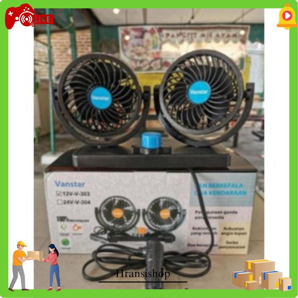 Kipas Angin Mobil Truck Truk T303/T304 Car Cooling Double Headed Fan 12 Dan 24Volt Kipas Mobil Pengg