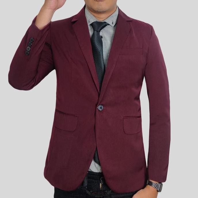 jas pria blazer pria merah maroon gelap slimfit pria keren terbaru murah