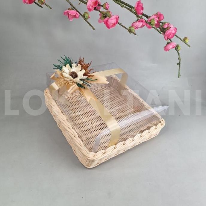 ready  Nampan Rotan Kotak Mika/ Nampan Hantaran/ Nampan Kue mika 30 & 25 CM + Bunga Rustic C