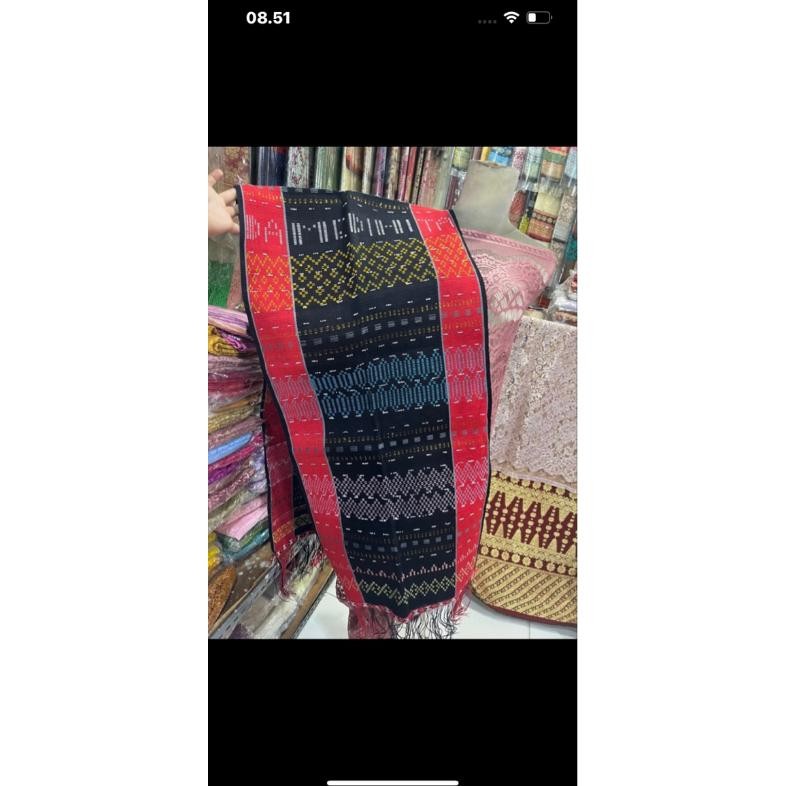 Ulos sadum hande tenun tangan hitam sisi merah selendang melayat