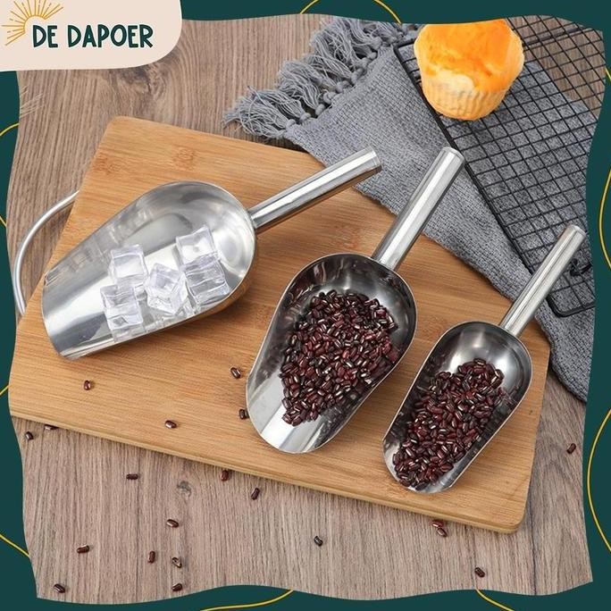 

Terlaris Sekop Stainless Steel Es Batu Serokan Tepung Beras Kacang Kopi 8 Inch 9 Inch Anti Karat Kuat Premium Food Friendly