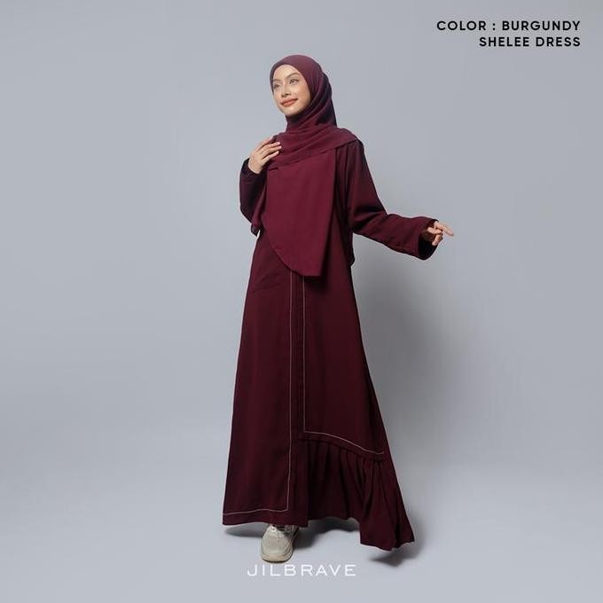 JILBRAVE Shelee Dress Gamis Wanita Basic Casual Polos Minimalist dengan Aksen Lipit