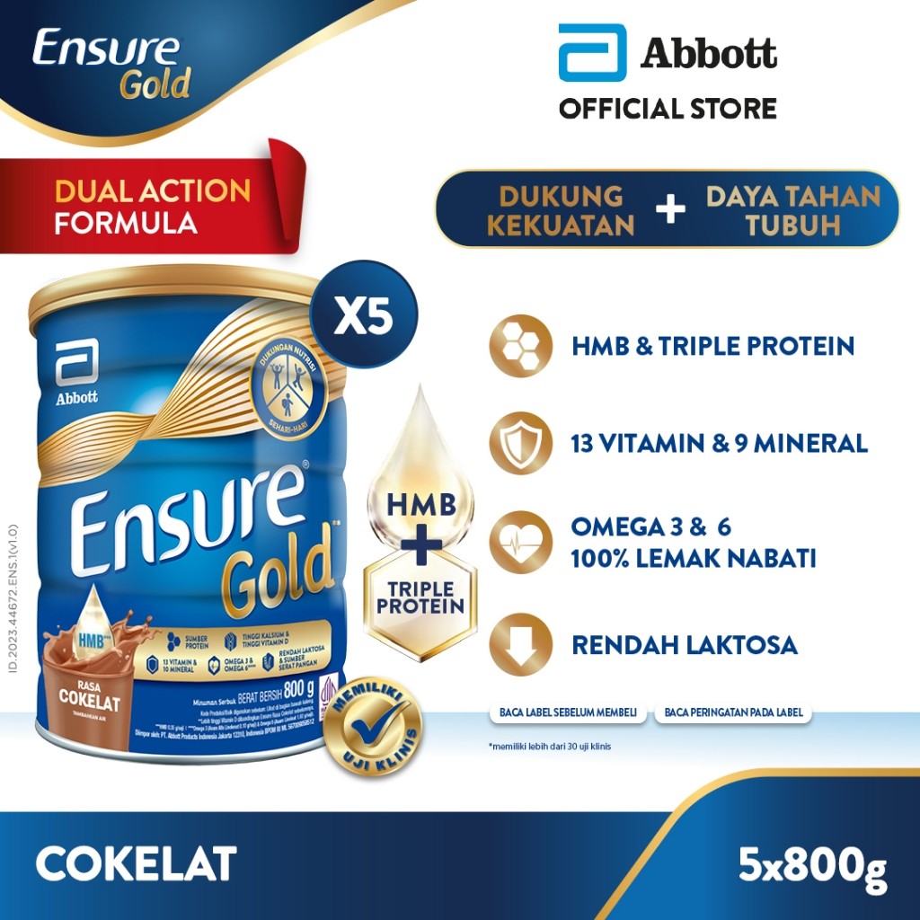 

Ensure Gold HMB Cokelat 800 g - Nutrisi Dewasa Rendah Laktosa - 5 pcs