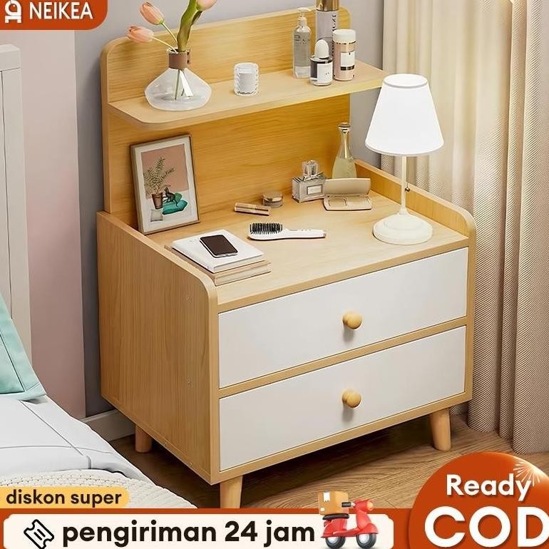 Meja Nakes Kecil Bed Side Table Laci Serbaguna Meja Samping Bedside Nakas Kayu 2 Laci Meja Samping