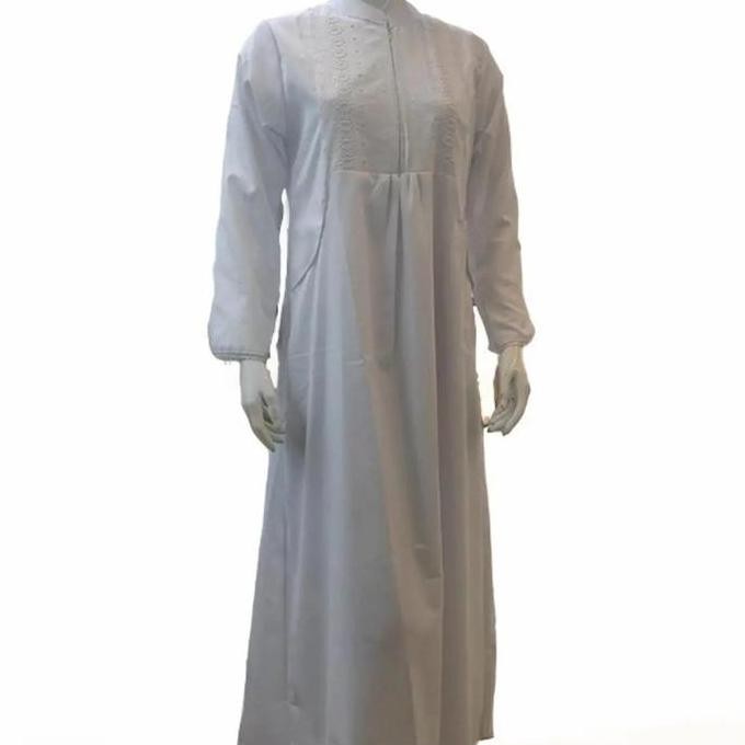 Baju Gamis Wanita Bahan Katun Premium Warna Putih Dan Hitam, Gamis Haji Umroh Nesya Katun Polos Puti