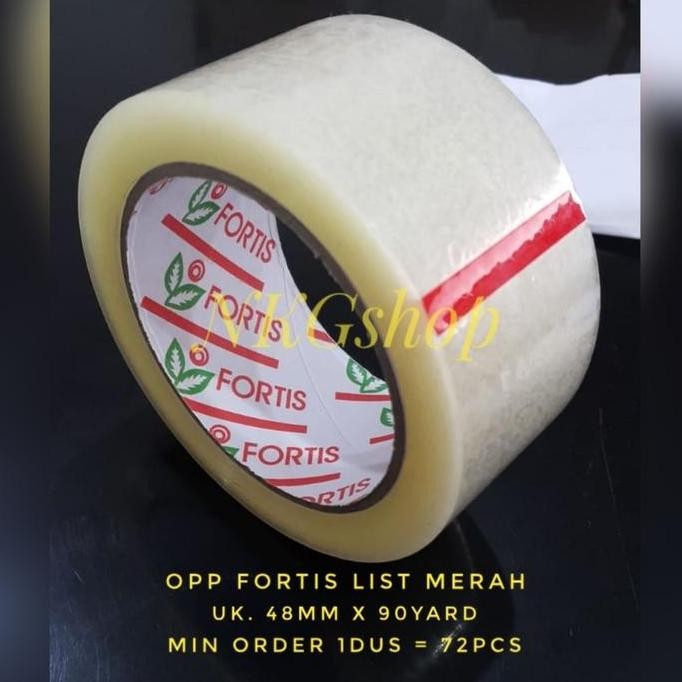 

Lakban Fortis/OPP fortis list merah uk. 48mmx90yard(min 1dus = 72roll)