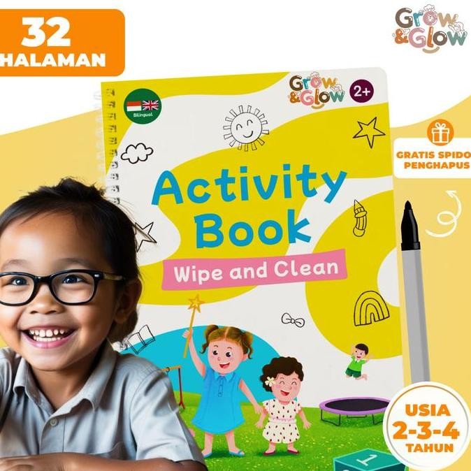 

GROW N GLOW Activity Book - Wipe and Clean | Buku Aktivitas Edukasi Mainan Anak Buku Aktivitas Pertamaku Montessori Worksheet TK PAUD 2 3 4 5 Tahun Prakarya Sensory L21JA