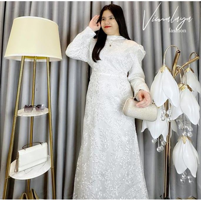 Gamis Putih Tile Full Bordir Kombinasi Satin Baju Lebaran Wanita 70741 4