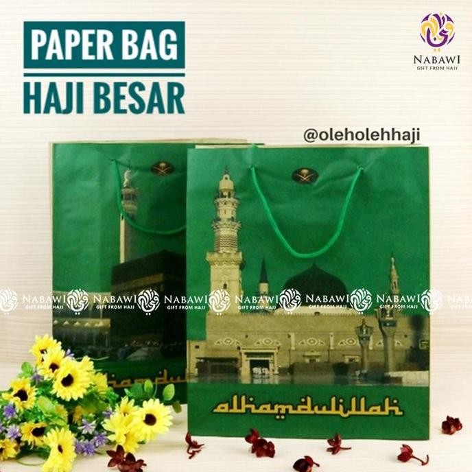

langsung order saja] Paper Bag Haji Umroh Tas Kertas Biru Hijau Tas Kemasan Souvenir Haji Umroh Isi 1 Pcs