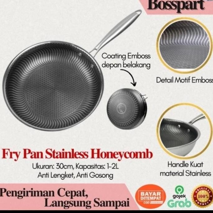 <<<<<] Wajan Stainless Hitam Gagang Home Pro Fry Pan Penggorengan Kuali 34CM