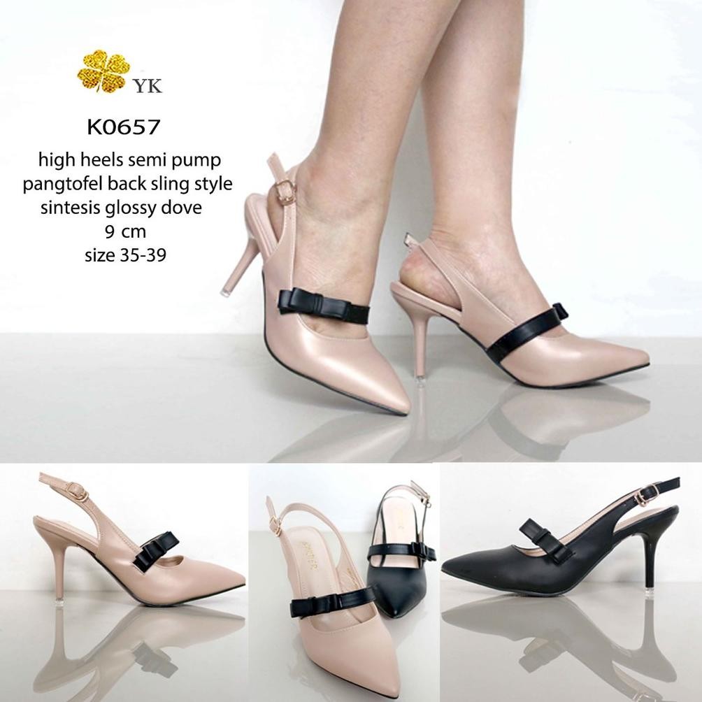 YKshoes 0657 sepatu hak pump heels 7cm shoes import sepatu bartier ladies hitam beige back sling