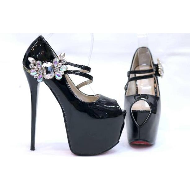 YKshoes 0448 highheels high heels 17cm 17 cm shoes import sepatu wanita hak tinggi ladiess hitam mer