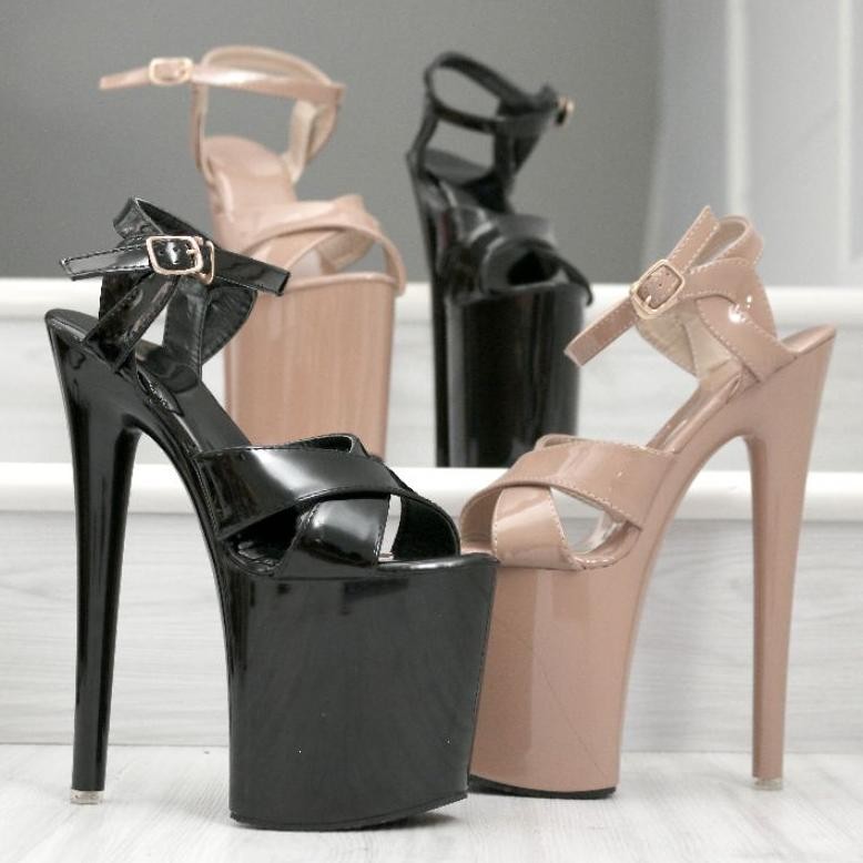 YKshoes 1725 heels 20cm stiletto strappy heels black brown heels hak tali silang stiletto heels hak 