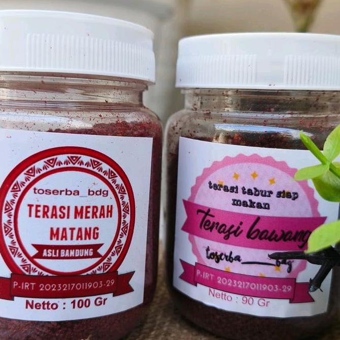 

paket terasi merah bubuk dan terasi bawang tabur siap pakai kemasan botol Instan