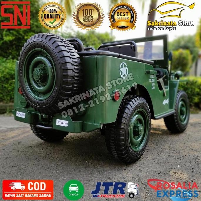 Diskon Mobil Anak Mainan Aki Jeep Willys 3 Seat Ban Karet