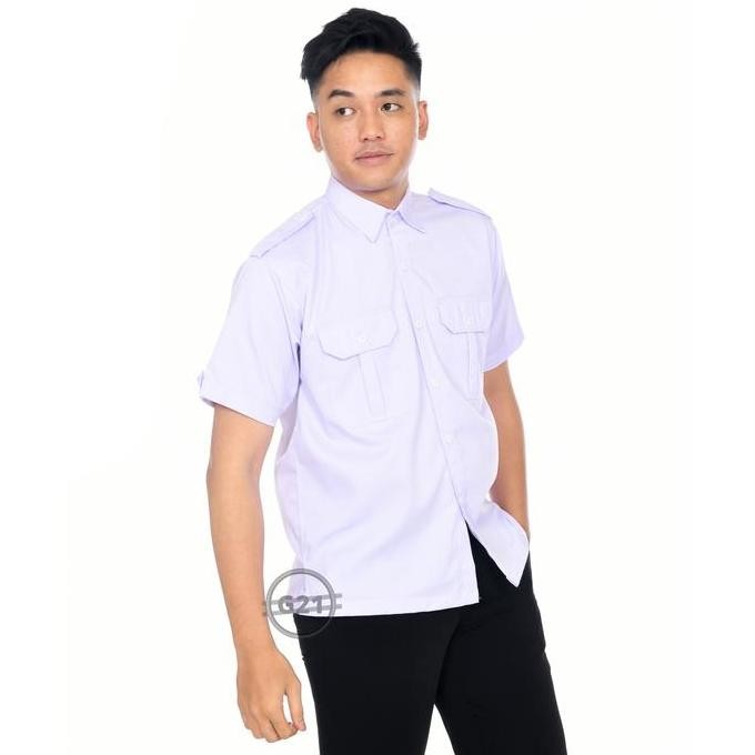 Kemeja PDH PDL PNS Putih Hitam Pria Lengan Pendek Kerja Kantor Bahan Katun Drill