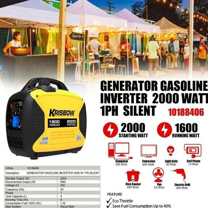 Genset bensin KRISBOW 1PH 2000 Watt SILENT TIDAK BISING Kuat Awet