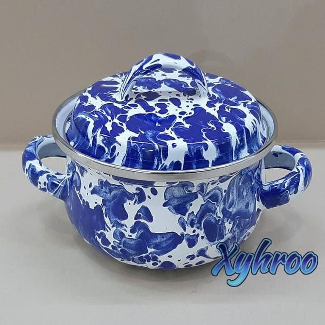 Sale Panci Enamel Kecil Minipot 12Cm Biru Blirik Loreng
