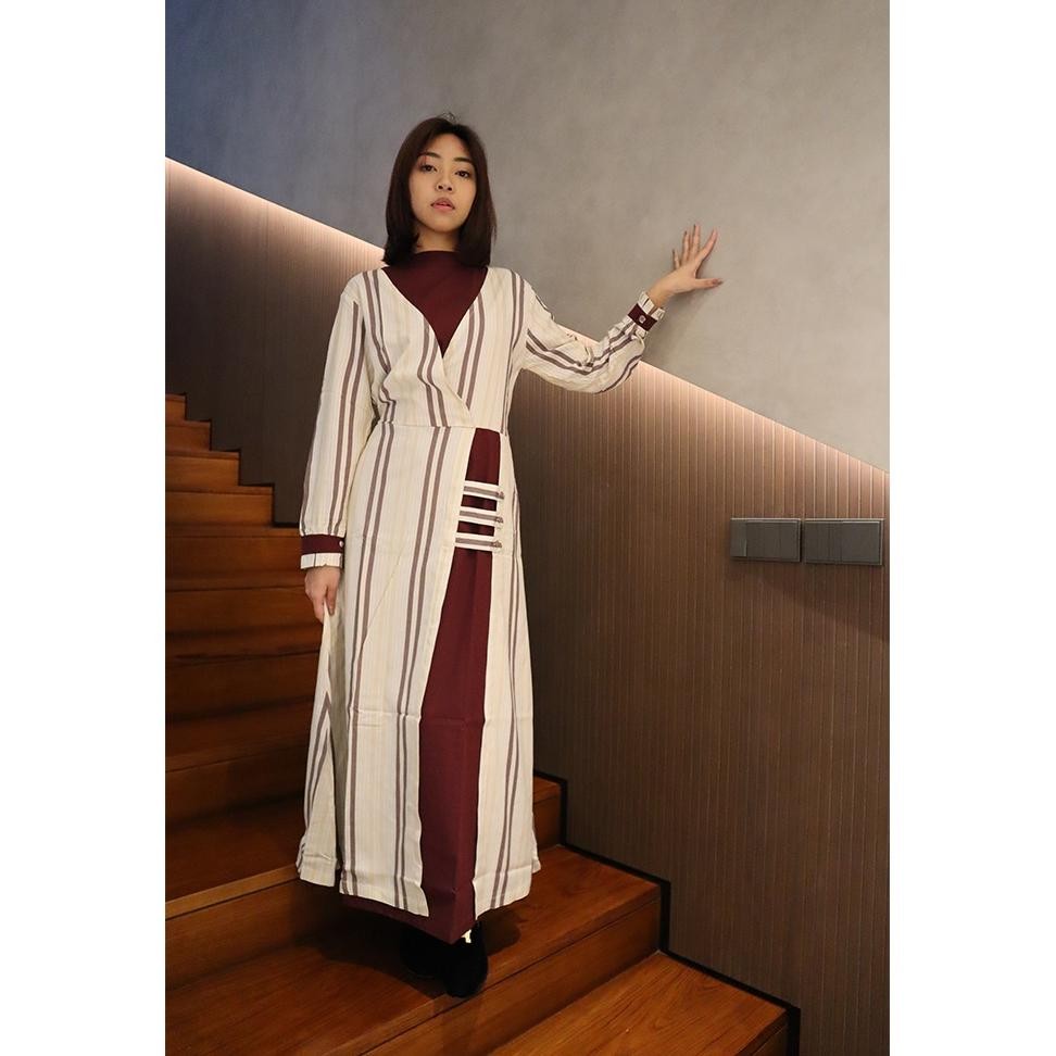 SEMPOL Gamis Dress Missty Wanita Warna Putih Merah Marun Broken White Kombinasi Merah Marun Motif Sa