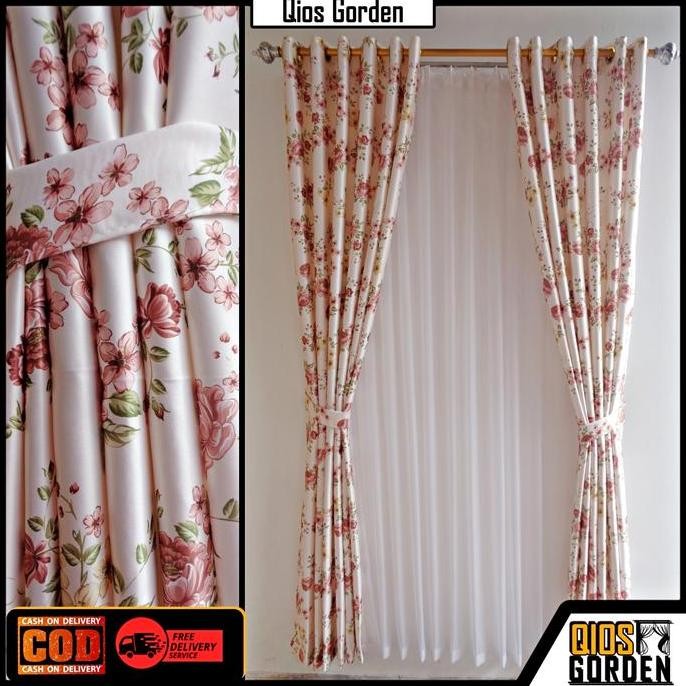 Baru Gorden Jendela Minimalis Modern Motif Bunga Sakura Blackout Import