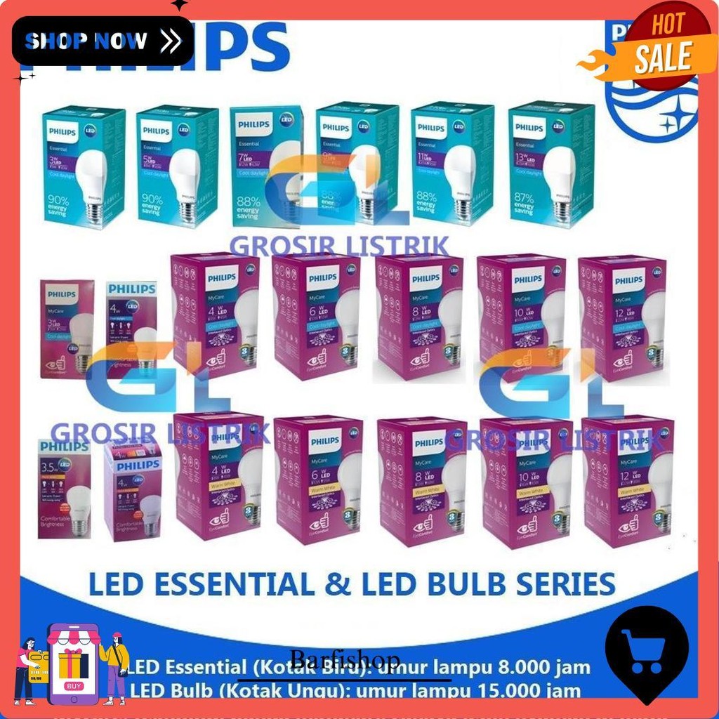 Lampu Philips Led Essential 3W 5W 7W 9W 11W 13W 15W Bulb Mycare 3W 4W 6W 8W 10W 12W 14.5W 19W Putih 