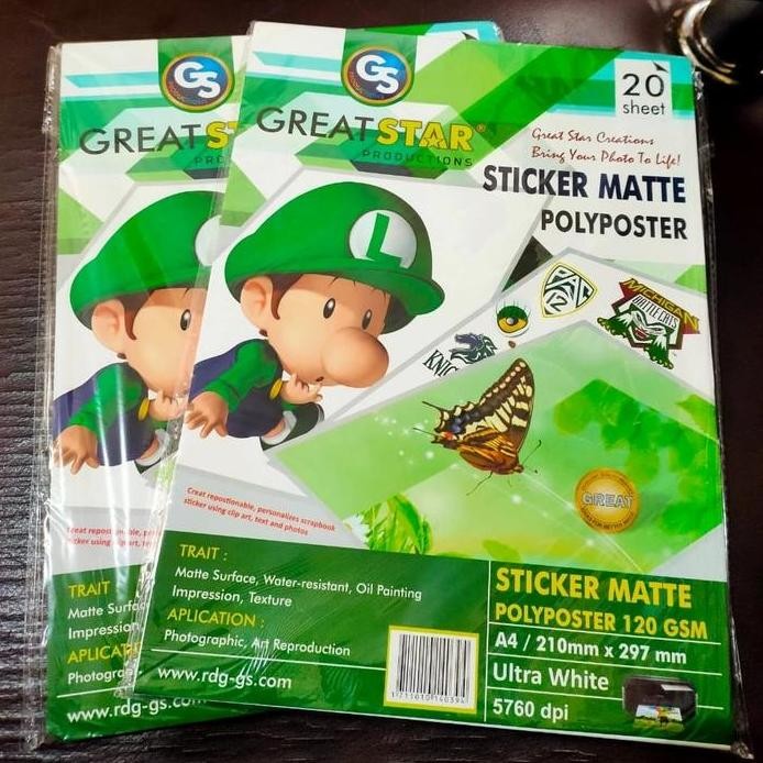 

ready Stiker Sticker Matte Doff Glossy Polyposter Waterproof A4 120Gsm 20's