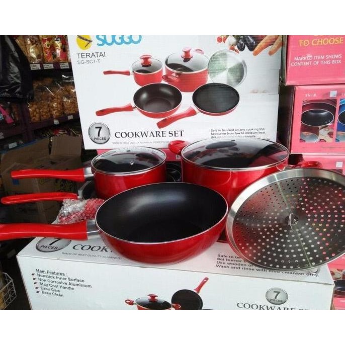 TERBARU - PANCI SET SUGGO TERATAI TEPLON 7PC / COOKWARE SET SUGGO TEPLON 7PC