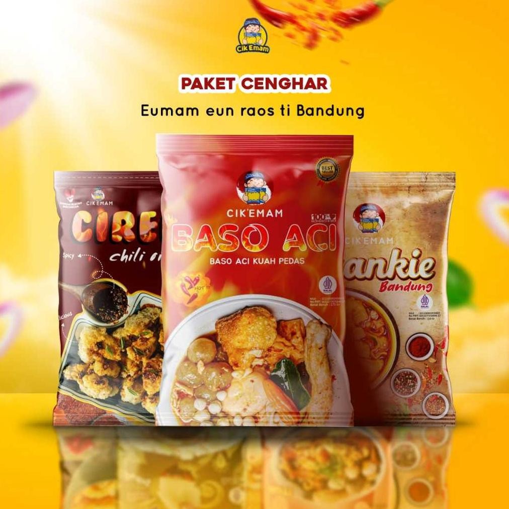 

Cik'Emam - Paket Bundling 3 Cenghar (Baso aci kuah pedas, cuankie bandung, cireng chili oil)