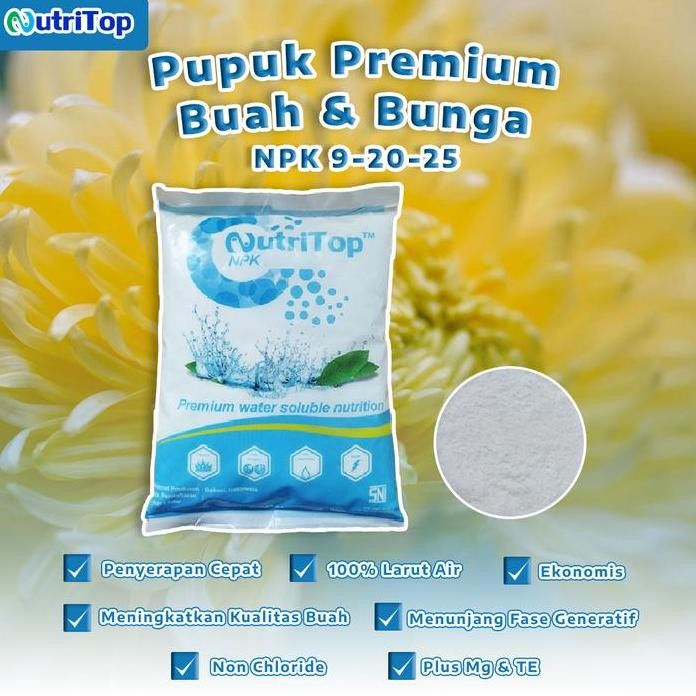 

Terlaris Pupuk Premium Nutritop Bunga Dan Buah Npk 9-20-25 + Mg Te 1 Kg