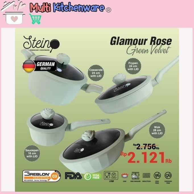Steincookware Glamour Rose Set 4 in 1 Panci Set Anti Lengket Granite