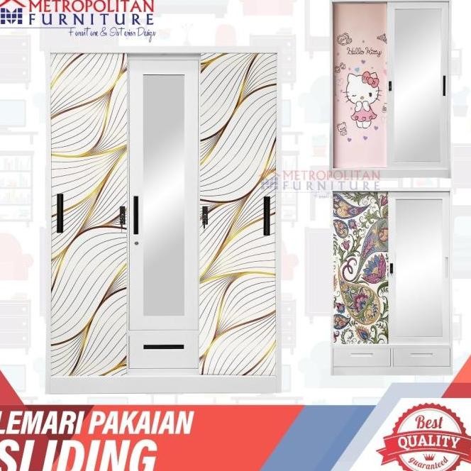 Lemari Baju Pakaian Besi Sliding Minimalis Wardrobe Metal