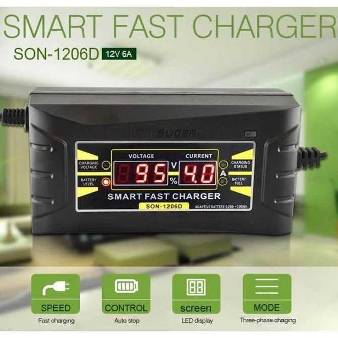 CHARGER AKI MOTOR MOBIL 12V/6A CAS ACCU UPTO 100AH SMART OTOMATIS