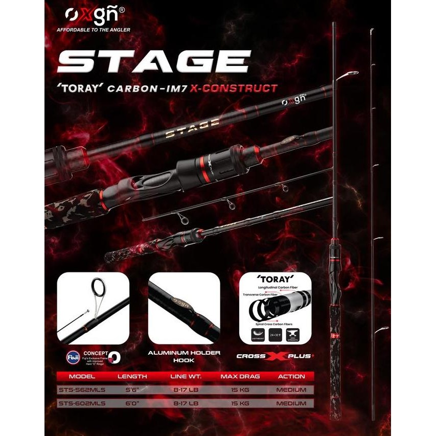 JORAN PANCING SPINNING OXGN STAGE 562 & 602| 8 - 17 lb | 165 & 180 CM FUJI RING SOLID CARBON WITH 15
