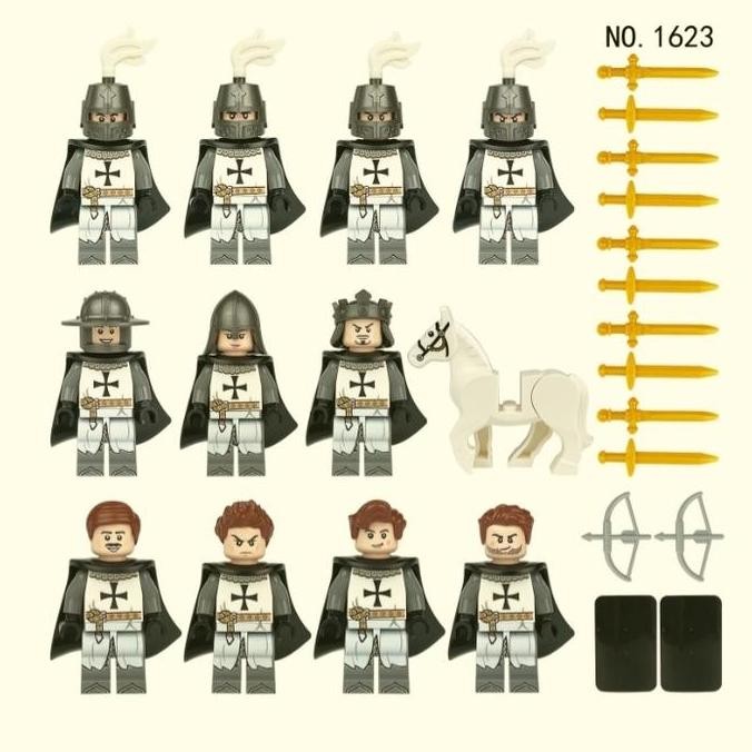 mainan balok medieval templar knight set