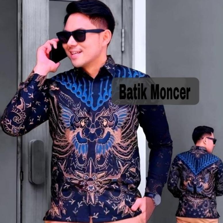 gq-68 et-98 Kemeja Batik Kondangan Batik Pria Panjang Modern Motif Cakra Putih Hemat Murah