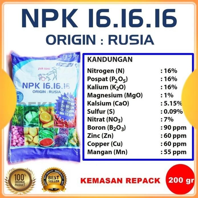 

Terlaris Pupuk Npk Biru Pak Tani 16 16 16 Origin Rusia 200 Gr Kemasan Repack