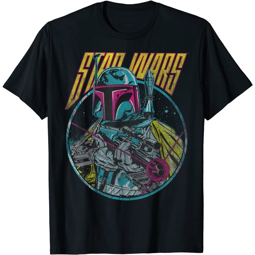 Baju Kaos Star Wars Boba Fett Neon Blaster Vintage Graphic T-Shirt Premium Cotton Combed 24s Origina