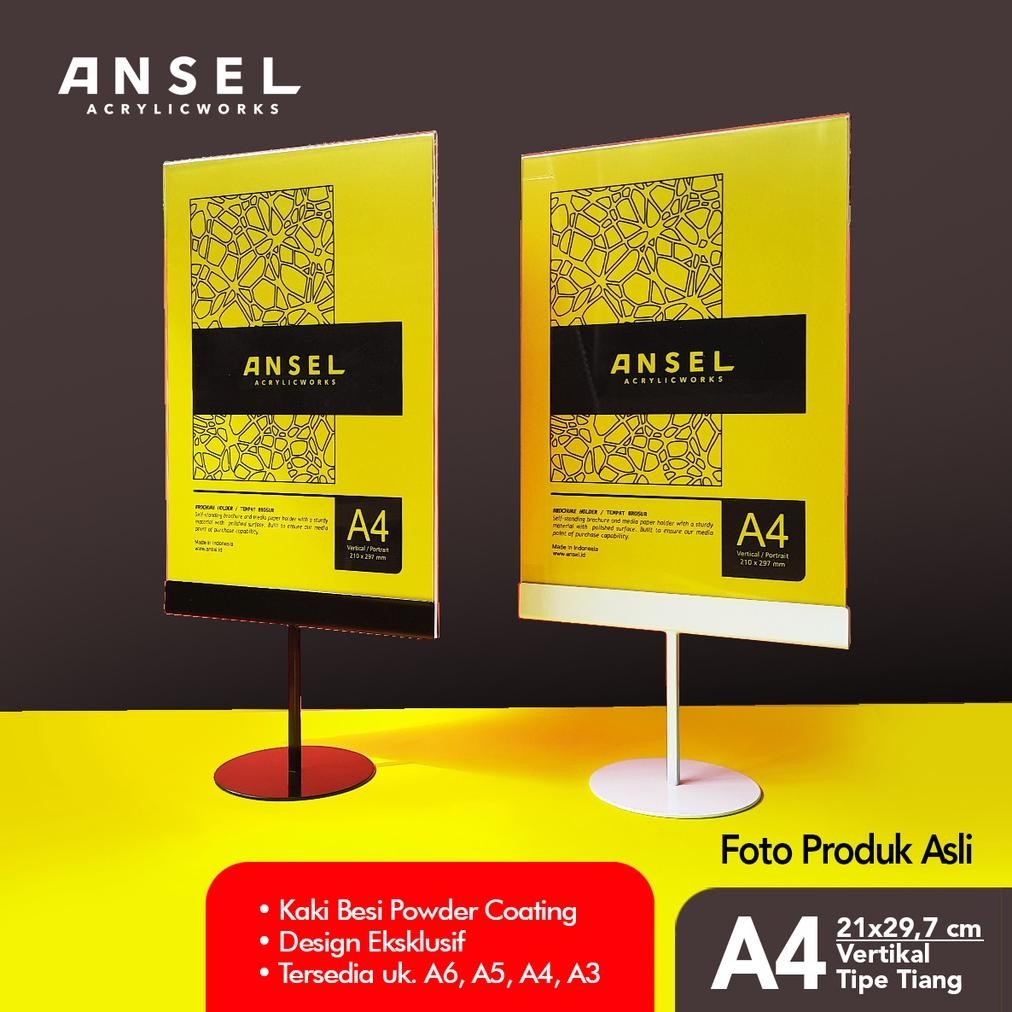 

Ready Ansel Nore - Tent Card Akrilik Kaki Besi / Tiang A4 Vertikal 21X29,7 Cm [Stand Akrilik Acrylic, Display Menu, Brosur, Tent Holder, Nomor Meja Dll]