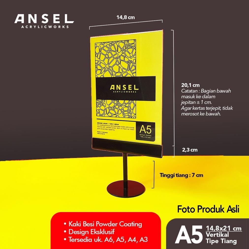 

Ready Ansel Nore - Tent Card Akrilik Besi / Tiang A5 Vertikal 14,8X21 Cm [Stand Akrilik Acrylic, Display Menu, Brosur, Tent Holder, Nomor Meja Dll]