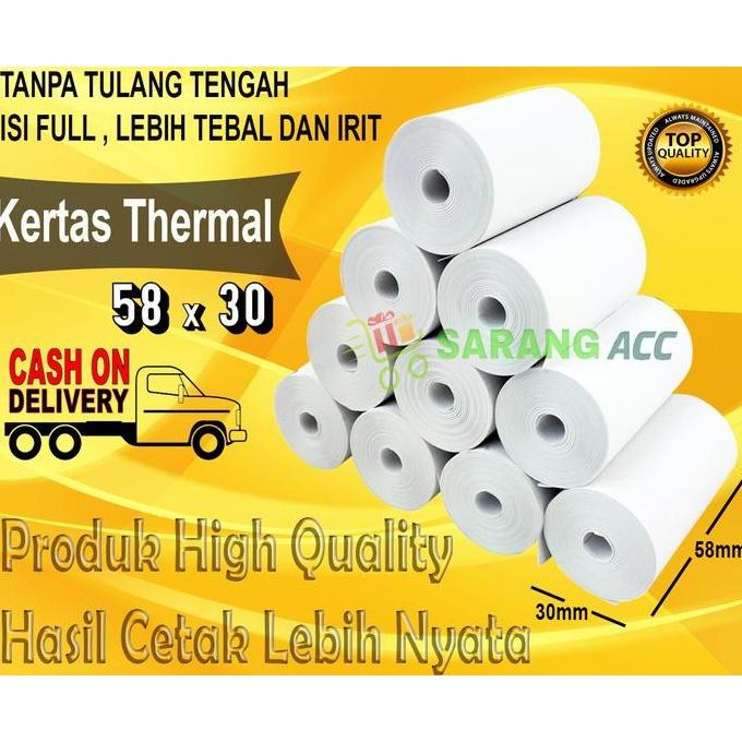 

KERTAS STRUCK PRINTER THERMAL 58 x 30mm 1 BOX ISI 100 ROLL