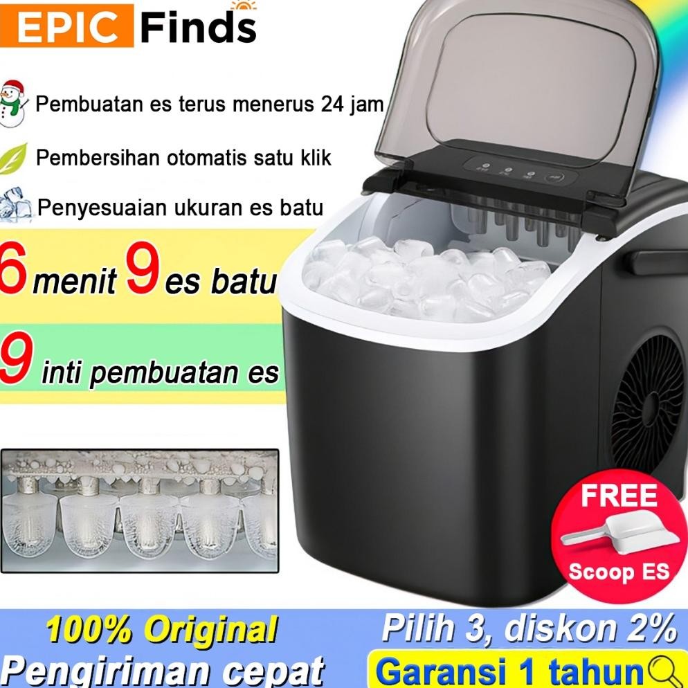 Terlaris Epic Finds Mesin Es Portable, Mesin pembuat es batu Sekali setiap 6 menit Pembuat es rumah 