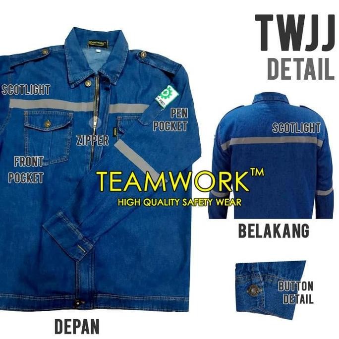 TWJJ TeamWork Jaket Jeans Safety Jacket Denim Baju Atasan Seleting