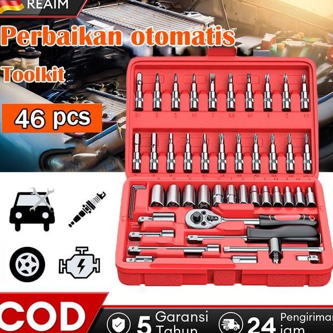 Miliki Reaim 46Pcs Tool Kit Set Kunci Shock Set Alat Kunci Pas 46Pcs Kunci Mata Sok Lengkap Obeng Se