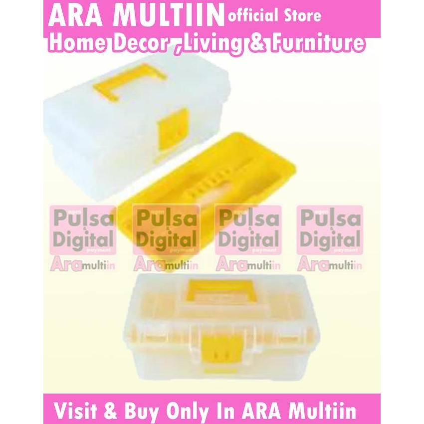 Krisbow Toolbox kotak perkakas transparan kuning dengan tray