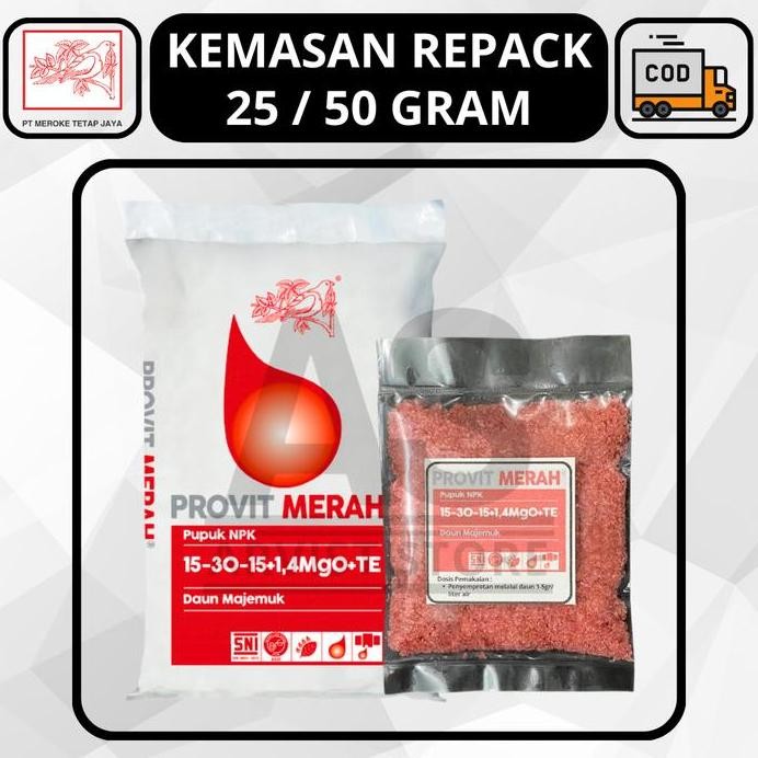 

Terlaris Pupuk Meroke Provit Merah Kemasan Repack 25 / 50 Gram Npk
